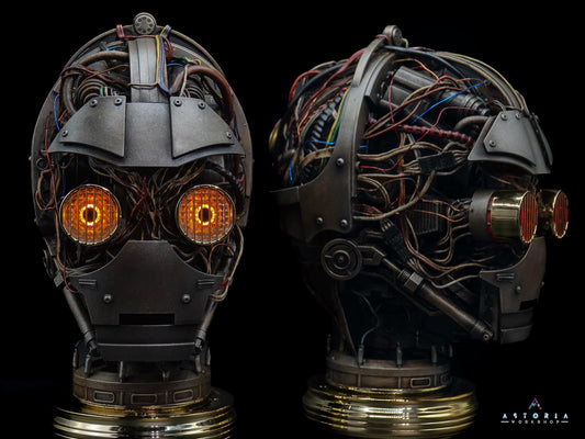 C-3PO Custom Weathering Exposed Droid Bust with Lights, Star Wars C3PO Life Size Head Sculpt Droid Depot Galactic Archive Service