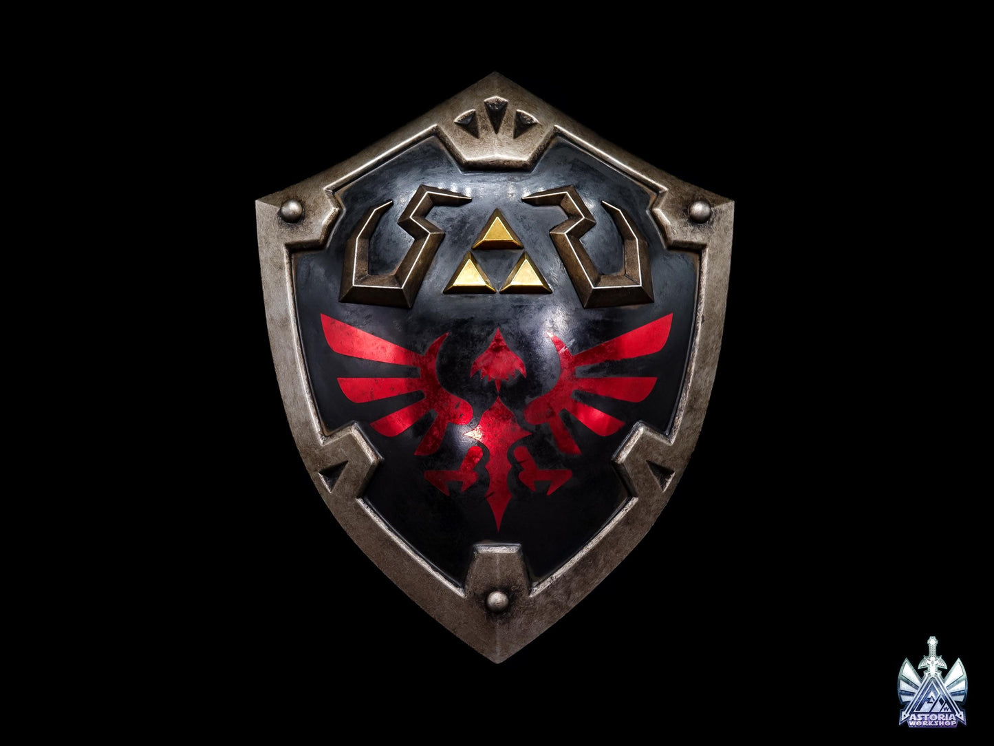 Hylian Shield - Dark Link Edition Zelda Life Sized 1:1 Metal Replica BOTW, TOTK, Ocarina Legendary Scale