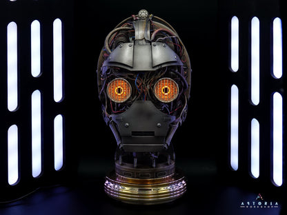 C-3PO Custom Weathering Exposed Droid Bust with Lights, Star Wars C3PO Life Size Head Sculpt Droid Depot Galactic Archive Service
