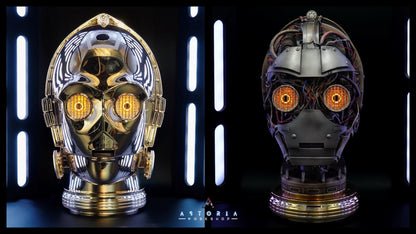 C-3PO Custom Weathering Exposed Droid Bust with Lights, Star Wars C3PO Life Size Head Sculpt Droid Depot Galactic Archive Service