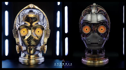 C-3PO Custom Weathering Exposed Droid Bust with Lights, Star Wars C3PO Life Size Head Sculpt Droid Depot Galactic Archive Service