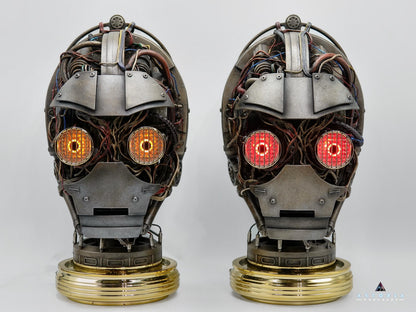 C-3PO Custom Weathering Exposed Droid Bust with Lights, Star Wars C3PO Life Size Head Sculpt Droid Depot Galactic Archive Service