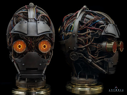 C-3PO Custom Weathering Exposed Droid Bust with Lights, Star Wars C3PO Life Size Head Sculpt Droid Depot Galactic Archive Service