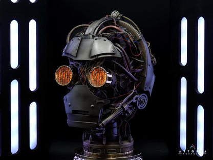 C-3PO Custom Weathering Exposed Droid Bust with Lights, Star Wars C3PO Life Size Head Sculpt Droid Depot Galactic Archive Service