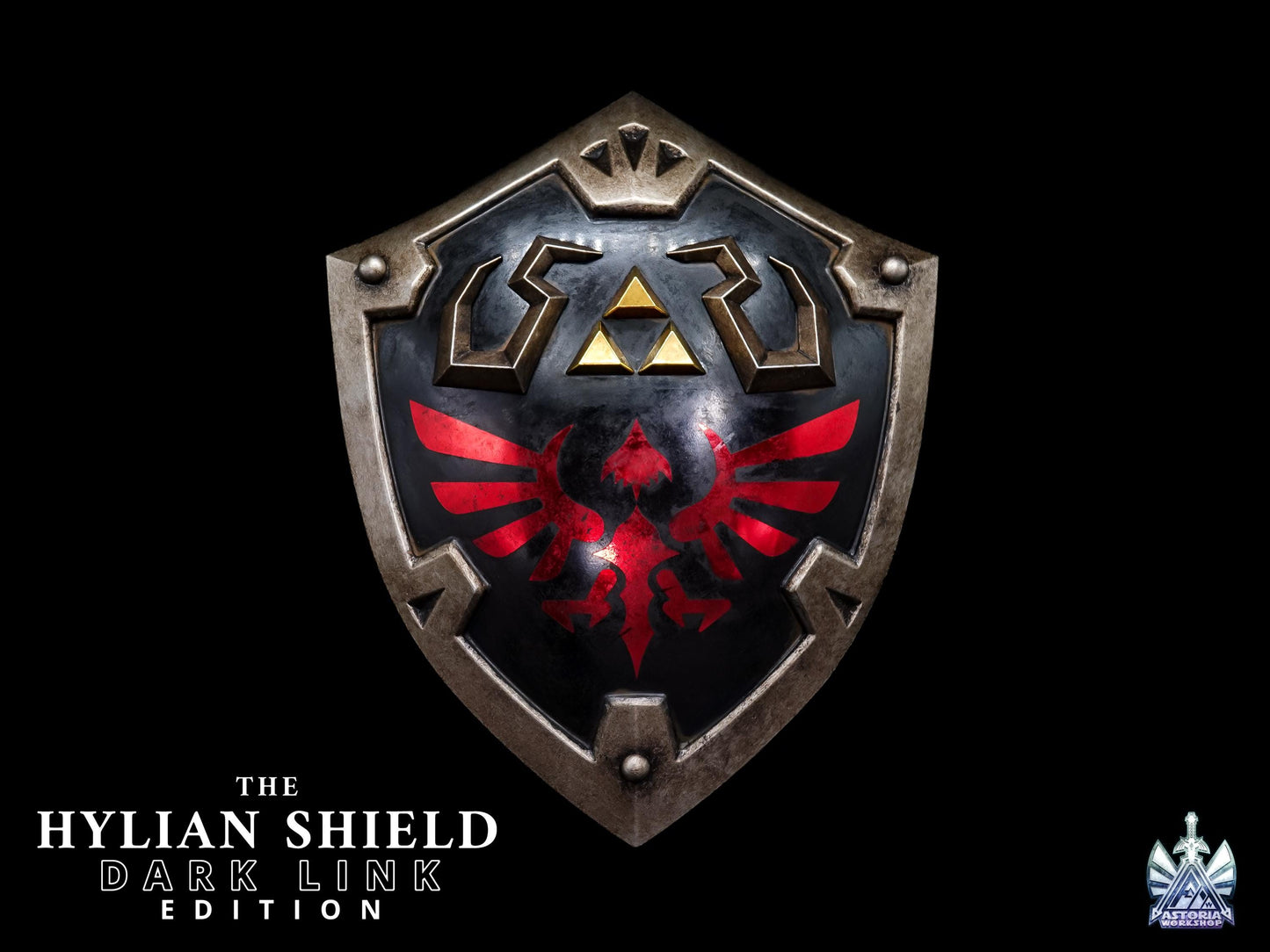 Hylian Shield - Dark Link Edition Zelda Life Sized 1:1 Metal Replica BOTW, TOTK, Ocarina Legendary Scale